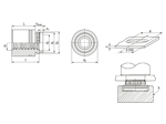Technical drawing with dimensions of PEM® KFB3 - Self-clinching threaded standoffs for PC boards and other plastics