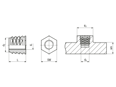 Technical drawing with dimensions of PEM® SI® NFPC™ - Press-in threaded Inserts without head, hexagonal shape, for thermoplastics