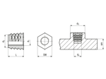 Technical drawing with dimensions of PEM® SI® NFPC™ - Press-in threaded Inserts without head, hexagonal shape, for thermoplastics