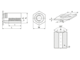 Technical drawing with dimensions of PEM® TSOS - Self-clinching threaded standoffs open type, with unthreaded end, for metallic materials