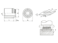 Technical drawing with dimensions of PEM® KFE - Broaching standoffs with through-hole, for PC boards and other plastics