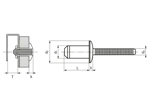 Technical drawing with dimensions of AVDEL® Hemlok® 2221 - Blind rivets high strength dome head