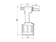 Technical drawing with dimensions of AVDEL® 73200 - Hydropneumatic blind rivet tool without nose assembly, without stem extraction