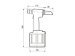 Technical drawing with dimensions of AVDEL® 73200 - Hydropneumatic blind rivet tool without nose assembly, without stem extraction