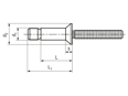 Technical drawing with dimensions of Huck® Magna-Lok® MGL100-B - Blind rivets high strength countersunk head