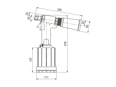 Technical drawing with dimensions of Huck® 2025LB - Hydropneumatic blind rivet tool without nose assembly