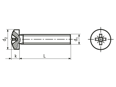 Technical drawing with dimensions of Pozi pan head machine screws form Z, with UNC thread