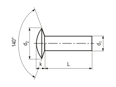 Technical drawing with dimensions of Oval countersunk head rivets