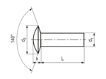 Technical drawing with dimensions of Oval countersunk head rivets