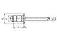 Technical drawing with dimensions of POP® EBD...BS - Blind rivets Multigrip dome head