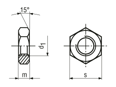 Technical drawing with dimensions of Hex nuts metric fine thread