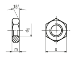 Technical drawing with dimensions of Hex nuts metric fine thread