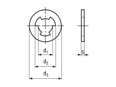 Technical drawing with dimensions of Retaining washers for shafts