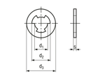Technical drawing with dimensions of Retaining washers for shafts