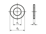 Technical drawing with dimensions of Flat washers without chamfer
