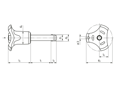 Technical drawing with dimensions of HALDER EH 22380. - Ball lock pins self-locking, with combination handle Handle: gray / orange