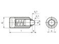 Technical drawing with dimensions of HALDER EH 22030. - Spring plungers with bolt and hex socket increased spring pressure