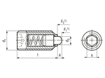 Technical drawing with dimensions of HALDER EH 22030. - Spring plungers with bolt and hex socket increased spring pressure