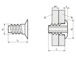 带尺寸的技术图：AVDEL® Rivscrew® 1722 - 快速铆钉 扁圆头