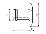带尺寸的技术图：AVDEL® Briv® 1833 - 快速铆钉 扁圆头