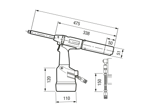 带尺寸的技术图：AVDEL® 7537 - 压铆工具，液压气动式 用于快速铆钉