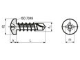 Technical drawing with dimensions of Pozi pan head self-drilling screws form Z