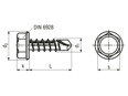 Technical drawing with dimensions of Hex head self-drilling screws without sealing ring