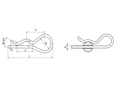 Technical drawing with dimensions of B - Cotter pins single