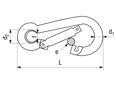 Technical drawing with dimensions of Carabine hooks