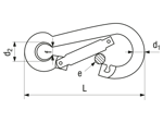 Technical drawing with dimensions of Carabine hooks