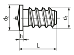 Technical drawing with dimensions of FASTEKS® WELKO KN2113 - Weld studs tip ignition, with external coarse thread