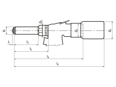 Technical drawing with dimensions of KOENIG EXPANDER® EXTOOL 050 - Hydraulic-pneumatic tool without nosepiece with mandrel collection device, for sealing plugs type SK/SKC, LK