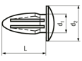 Technical drawing with dimensions of PLASTI - Rivet plugs