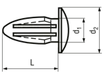 Technical drawing with dimensions of PLASTI - Rivet plugs