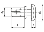 Technical drawing with dimensions of SPREIKO - Expansion rivets