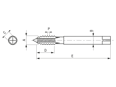 带尺寸的技术图：GUN - 机用丝攻 用于贯穿螺纹 用于 FILTEC®+ / LOCKFIL®+ / KATO® 钢丝螺套