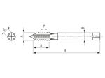 Technical drawing with dimensions of GUN - Machine taps for through thread for FILTEC®+ / LOCKFIL®+ / KATO® wire threaded inserts