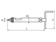 Technical drawing with dimensions of Hand installation tools with crank handle completely equipped for FILTEC®+ / LOCKFIL®+ wire threaded inserts with tang
