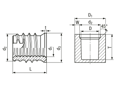 Technical drawing with dimensions of Tappex® TRISERT-3® 6238/6270 - Self-cutting thread inserts with small head, for light metals, thermoplastics and thermoset plastics