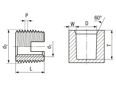Technical drawing with dimensions of FASTEKS® FTI SC-02 - Self-cutting thread inserts with cutting slot, for light metals, thermoplastics and thermoset plastics