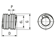 带尺寸的技术图：KATO® 2TL - 无尾钢丝螺套 与带有自锁的多边形线圈