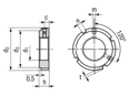 带尺寸的技术图：FASTEKS® PRECISKO DRS - 高精度锁紧螺母 带径向紧定螺钉，车削加工