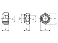 Technical drawing with dimensions of Prevailing torque type hex lock nuts all-metal