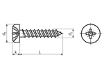 Technical drawing with dimensions of Pozi pan head chipboard screws form Z