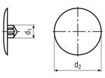 Technical drawing with dimensions of Cover caps with hexalobular (6 Lobe) socket drive