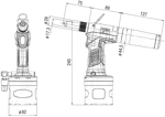 Technical drawing with dimensions of POP® ProSet® XT1 - Hydropneumatic blind rivet tool with mandrel collection system