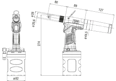 Technical drawing with dimensions of POP® ProSet® XT2 - Hydropneumatic blind rivet tool with mandrel collection system