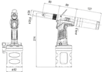 Technical drawing with dimensions of POP® ProSet® XT2 - Hydropneumatic blind rivet tool with mandrel collection system