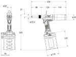 带尺寸的技术图：POP® ProSet® XT3 - 液压气动安装工具 带钉芯收集装置