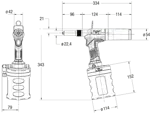 Technical drawing with dimensions of POP® ProSet® XT4 - Hydropneumatic blind rivet tool with mandrel collection system